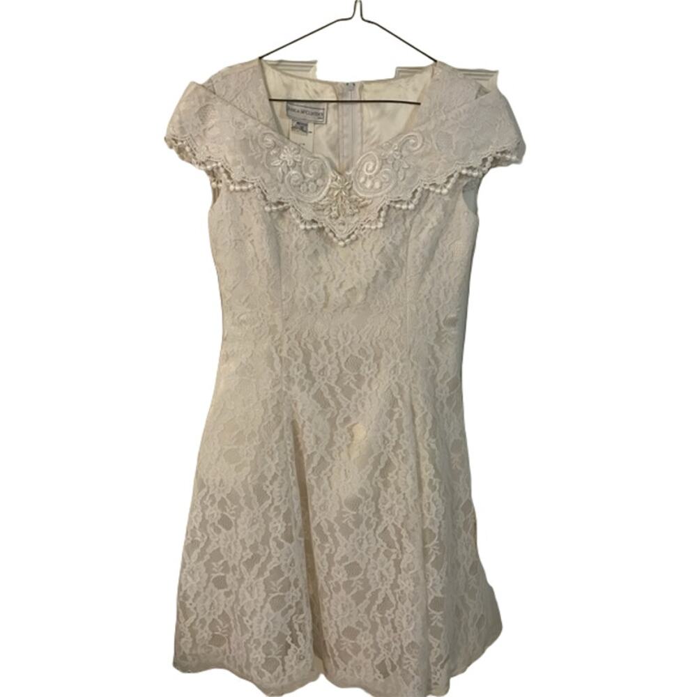 Vintage Jessica McClintock for Girls White beaded dress sz 12 EUC